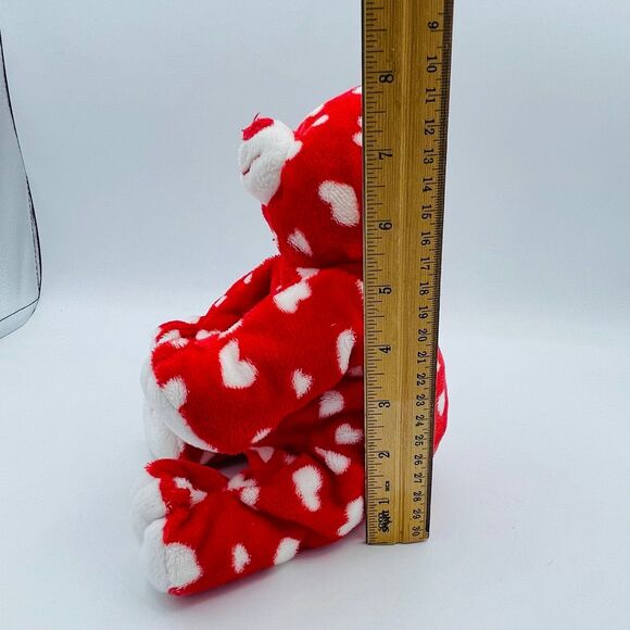 Ty Pluffies DREAMLY Red Teddy Bear White Hearts TySilk 2008 Stuffed Animal Plush - Picture 8 of 8